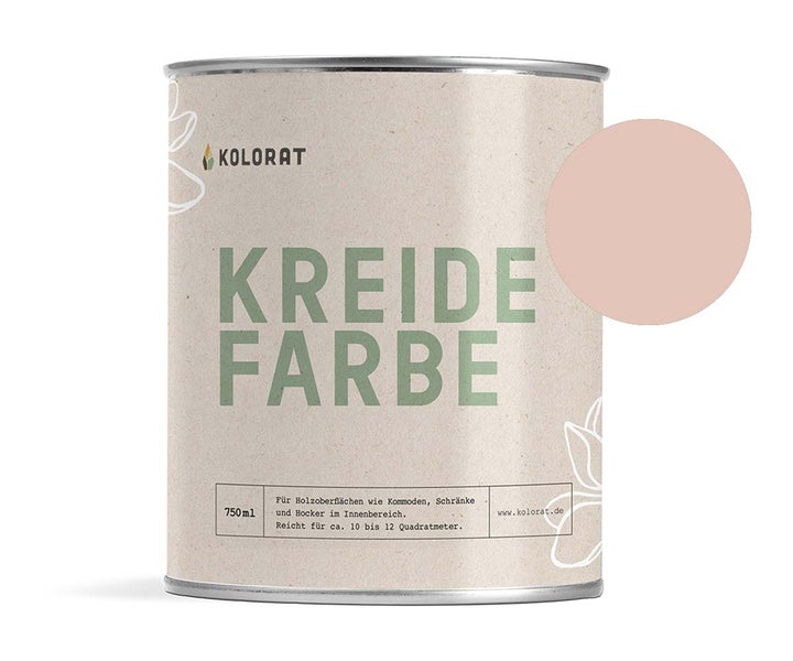 Kolorat Kreidefarbe für Möbel - ein weicher Blushton mit einer Mischung aus Apricot und  Rosé - Farbton Lichtnelke Nr. 124. Matter Kreidelack für innen - Möbellack, Möbelfarbe - Holzfarbe - Kreidefarbe für Holz