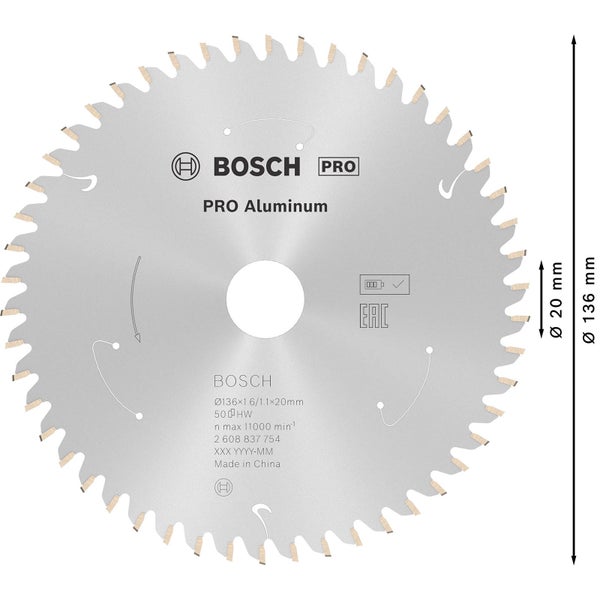 Bosch PRO Aluminium cordless Blatt für Kreissägen 136 x 1,6 x 20 mm - 2608837754