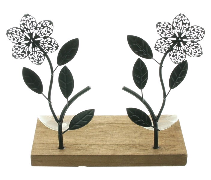 FRANK FLECHTWAREN | Board Väschen, METALL, HOLZ, GLAS, 22 x 8 x 16 cm, 2 Glasvasen Ø 6 x 10 cm