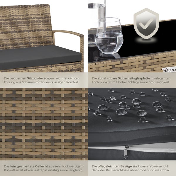 Rattan Sitzgruppe tectake Sparta schlanke Gestelle für 4 Personen natur