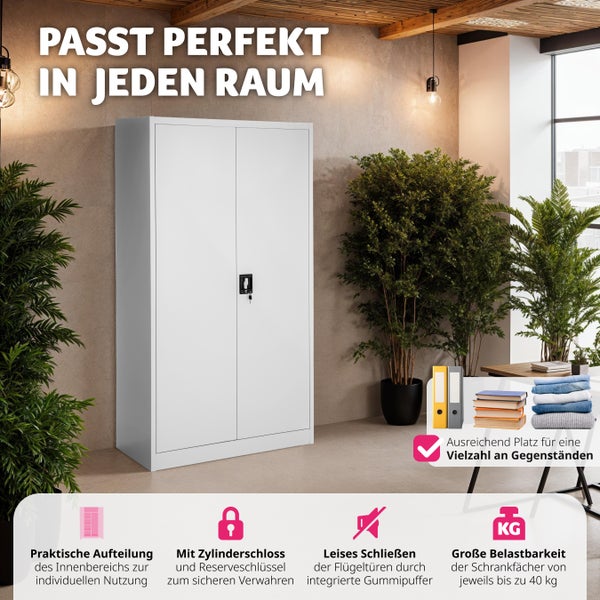 Spind tectake  180 x 80 x 40 cm aus pulverbeschichtetem Stahl grau