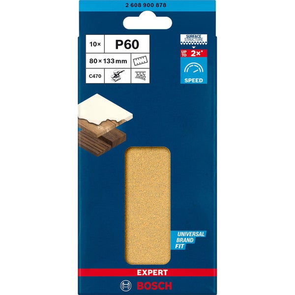 Bosch 10x Expert C470 Schleifpapier mit 8 Löchern für Schwingschleifer 80 x 133 mm G 60 - 2608900878