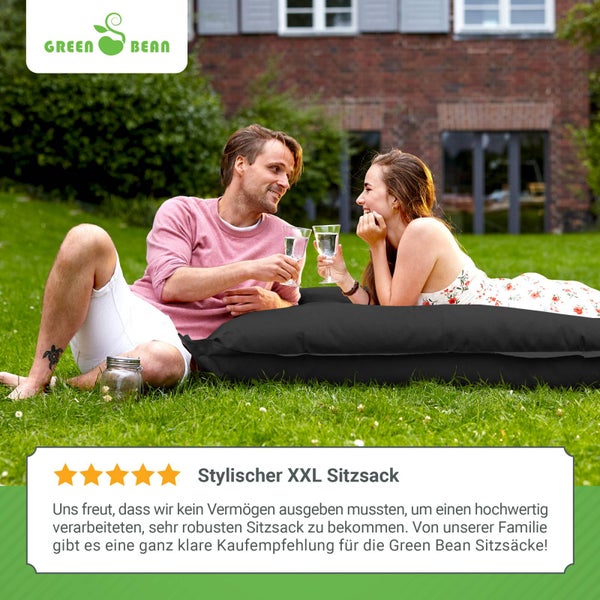 Green Bean Sitzsack XXL 140x180cm 380 Liter Kinder & Erwachsene Bean Bag EPS Perlen Füllung Riesensitzsack Groß Draußen Outdoor Liegekissen Waschbar Wetterfest Lounge Sitzkissen Bodenkissen Schwarz
