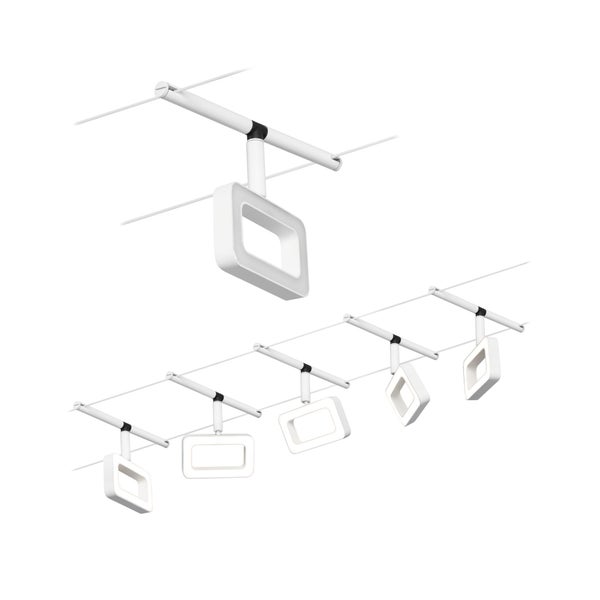 CorDuo LED Seilsystem Frame Basisset 5x280lm 5x4,8W 3000K 230/12V Weiß matt, Chrom