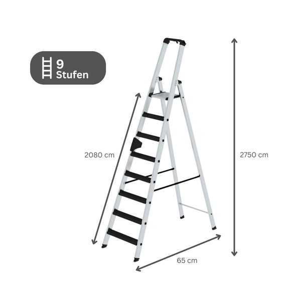 PROREGAL Stufen-Stehleiter Einseitig Begehbar mit Clip-Step Relax 9 Stufen