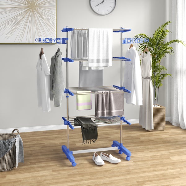HOMCOM Wäscheständer, 142 x 55 x 172 cm, Stahl, Blau