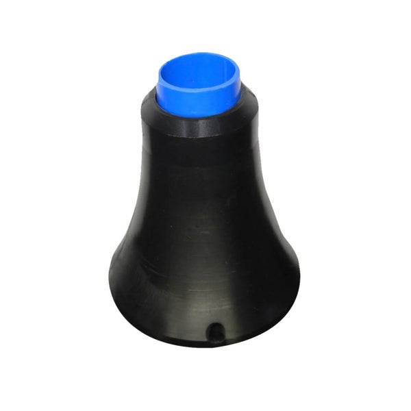 Universal-Rohrmanschette für Dachbelüftung aus schwarzem Gummi und blauem Kunststoff.