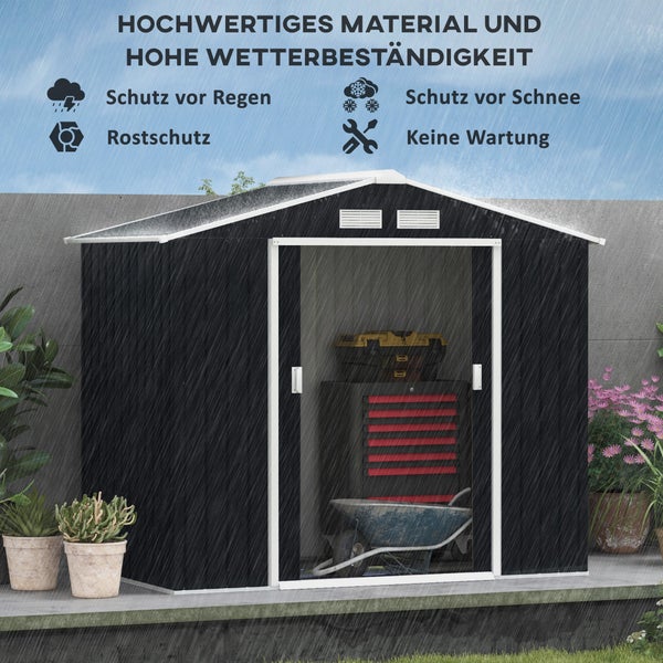 Outsunny Gerätehaus, Geräteschuppen mit Bodenrahmen und Schiebetüren, wetterfest, 213 x 130 x 185 cm, Stahl, Kohlegrau
