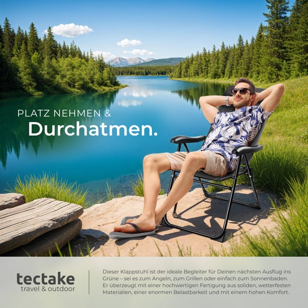 Campingstuhl tectake Müritz Belastbarkeit 120 kg, 57 x 65 x 112 cm klappbar anthrazit