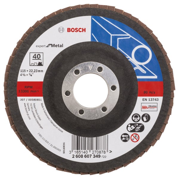 Bosch Fächerschleifscheibe Expert for Metal 115 22,23 40 gerade Glasgewebeteller - 2608607349