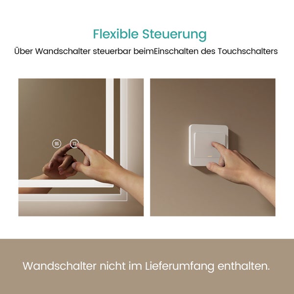 EMKE Badspiegel mit LED-Beleuchtung 100 x 60 cm, Kaltweiß 6500K, Touchschalter & Beschlagfrei, dimmbar, IP44, für Bad