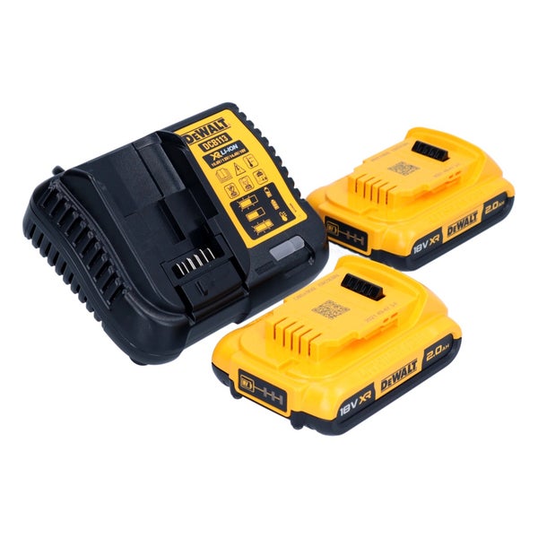 DeWalt Ladegerät DCB113 und zwei 18 Volt XR Lithium-Ionen-Akkus mit 2,0 Amperestunden.