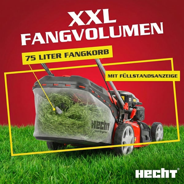 Benzinrasenmäher mit 75 Liter Fangkorb und Füllstandsanzeige