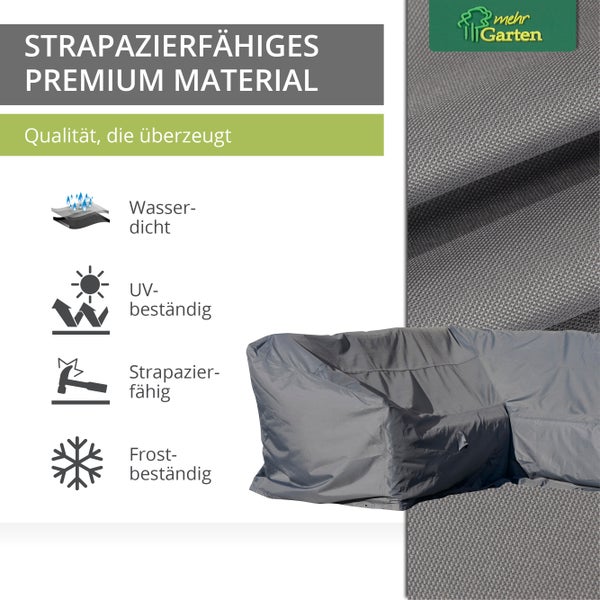 Mehr Garten - Premium Abdeckung für Dining-Lounge-Ecke mit hoher Lehne: 305(B)x305(T)x100(H) cm I Gartenmöbel-Schutzhülle wasserdicht und wetterfest aus Oxford 600D Gewebe I Lichtgrau