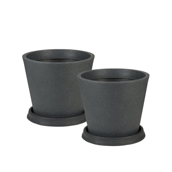 Scheurich 2er Set Blumentöpfe Coneo 40 mit Untersetzern, rund,  aus Kunststoff Farbe: Schwarz-Granit, 38,5 cm Durchmesser, 33,2 cm hoch, 26 l Vol.