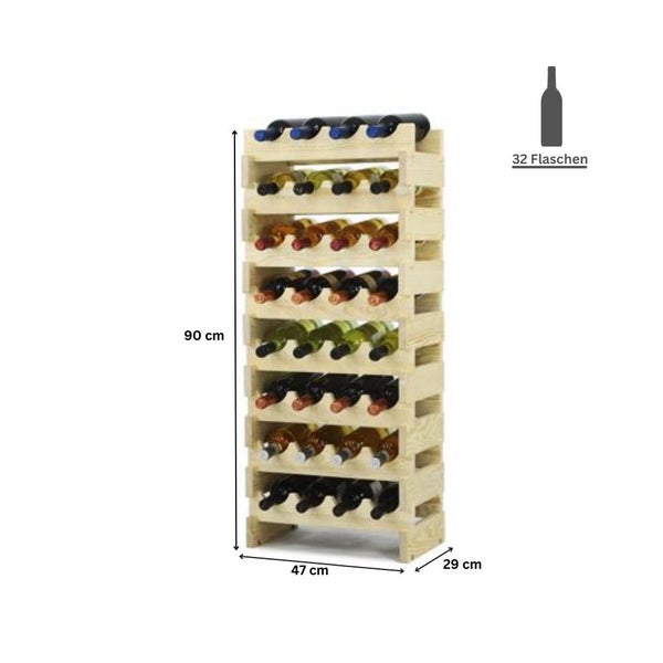 PROREGAL Weinregal Vinoteca Flex  HxBxT 90 x 47 x 29 cm 32 Flaschen Massives Kiefernholz Braun Geölt