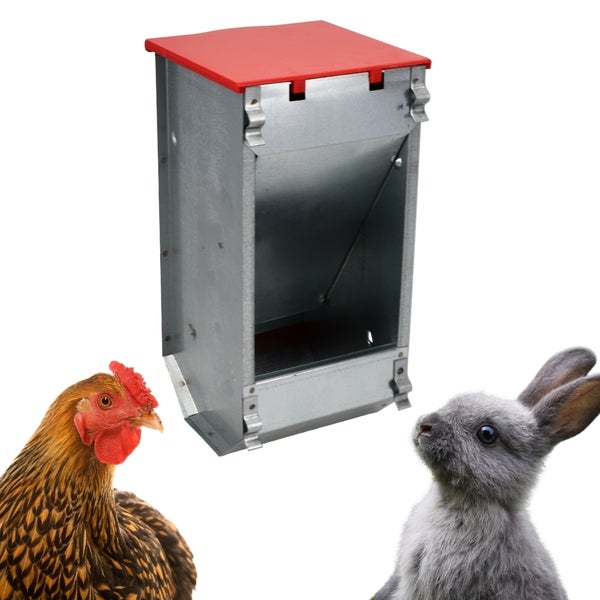 Futterspender Hühnerstall Kaninchen Futtertrog verzinkt 1 kg Futterautomat Stallmontage Metall Futterspender Geflügel Futternapf mit Deckel für Kleintiere