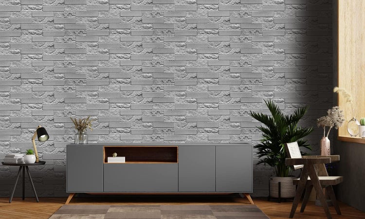 0,4m² 3D PVC Kunststoff Verkleidung Paneele Steinoptik Wandpaneele Wandverkleidung Decke Deckenpaneele Fliesen Imitat (Facing Grey )