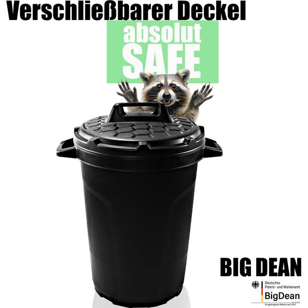 BigDean Universal Allzwecktonne Mülltonne 90 Liter Tonne XL Universaltonne Universaleimer schwarz mit Deckel Plastiktonne Regenfass Wassertonne Regenauffangbehälter