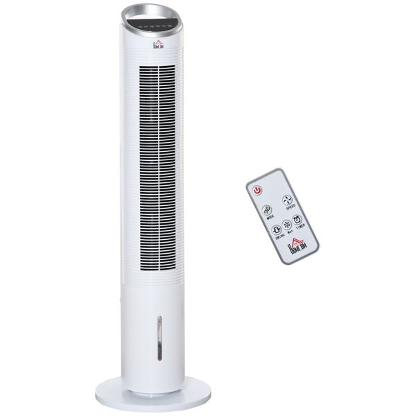 HOMCOM Klimagerät mit Wasserkühlung, Turmventilator mit Luftbefeuchtung, 8h Timer, Nutzungsraum 20㎡, 60W, Ø30 x 100,8H cm, ABS, Weiß