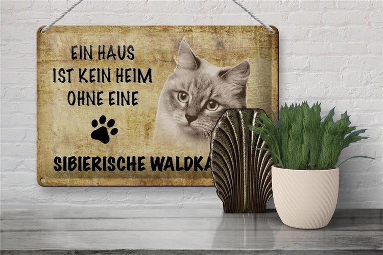 Blechschild Spruch 30x20cm sibierische Waldkatze ohne kein Heim