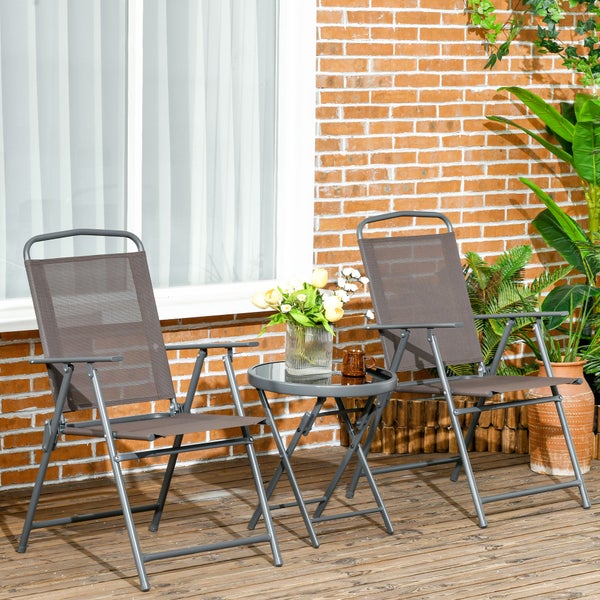 Outsunny Bistro-Set 3-teilig aus Metall Wetterfest Gartenmöbel Set mit klappbar Glastisch Gartenstühlen Outdoor Balkonmöbel Set Sitzgruppe Balkonset Gartengarnitur Braun