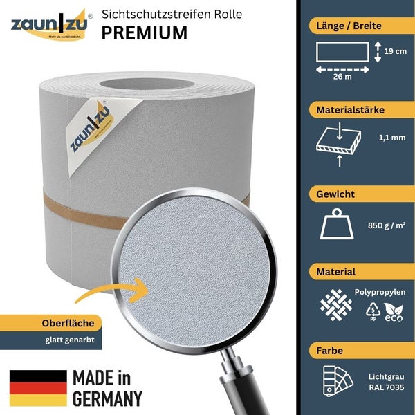 Zaun zu Sichtschutzstreifen Rolle Premium, 26 Meter Rolle, aus Polypropylen
