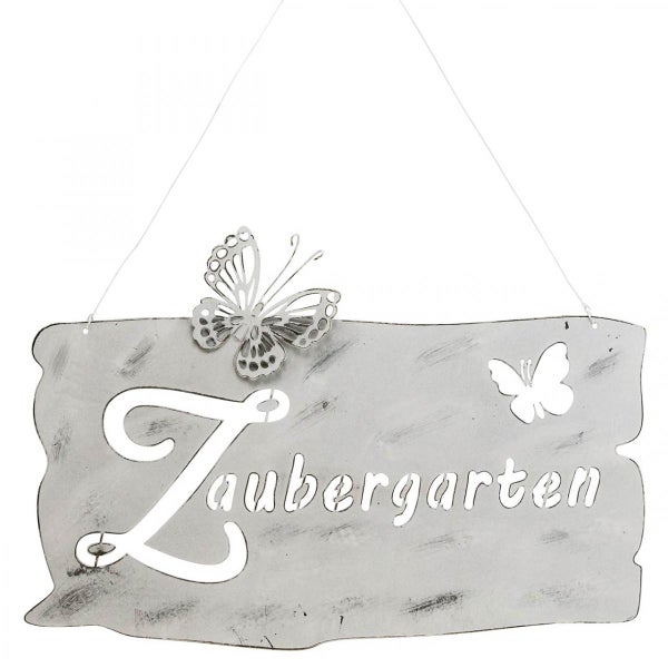 Metallschild Zaubergarten mit Schmetterlingsdesign