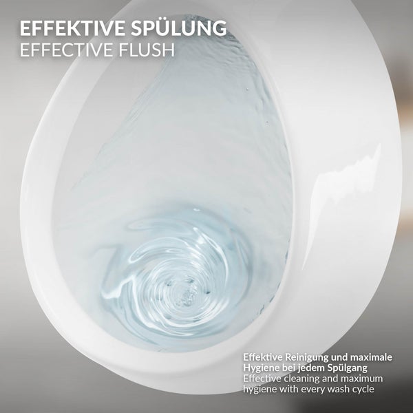 ECD Germany Urinal Weiß Zulauf von oben, Keramik Pinkelbecken mit Nano-Versiegelung, Modernes Pissoir, 35x46x30 cm, oval, Spülrand geschlossen, Senkrechter Ablauf, WC-Urinal Absaugeurinal Urinalbecken