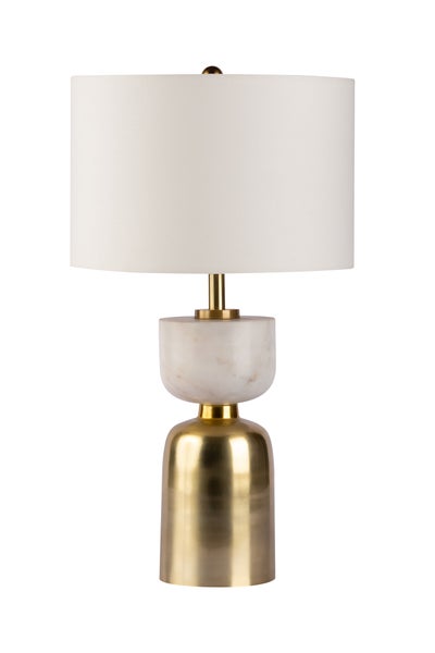 Tischlampe mit auffälligem Sockel aus Marmor in Weiß Gold | Wohnzimmer Esszimmer Leuchte