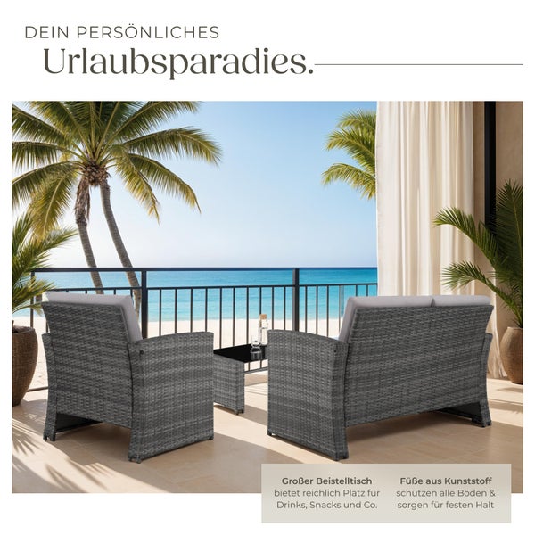 Rattan Lounge tectake Jesolo mit Sicherheitsglasplatte für 4 Personen grau/hellgrau