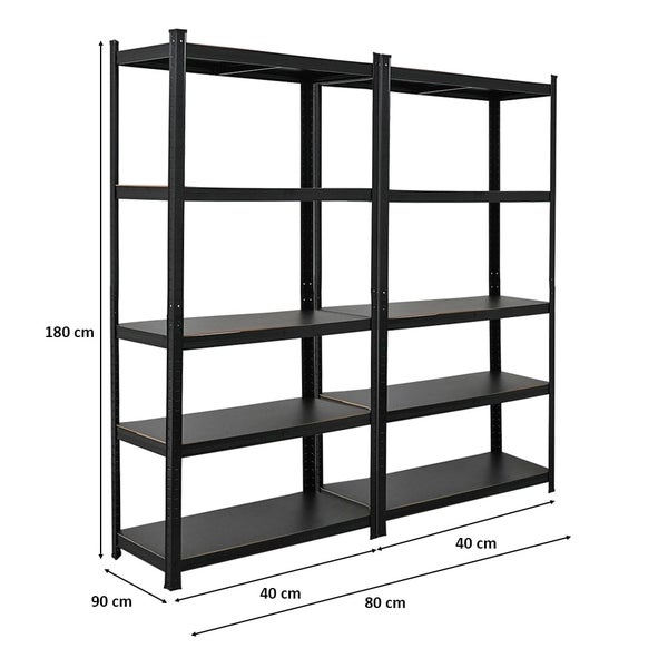 PROREGAL Mega Deal 2 x All Black Series Schwerlastregal Ragnar HxBxT 180 x 90 x 40 cm Fachlast 100 kg Matt Schwarz Kellerregal Steckregal Garagenregal