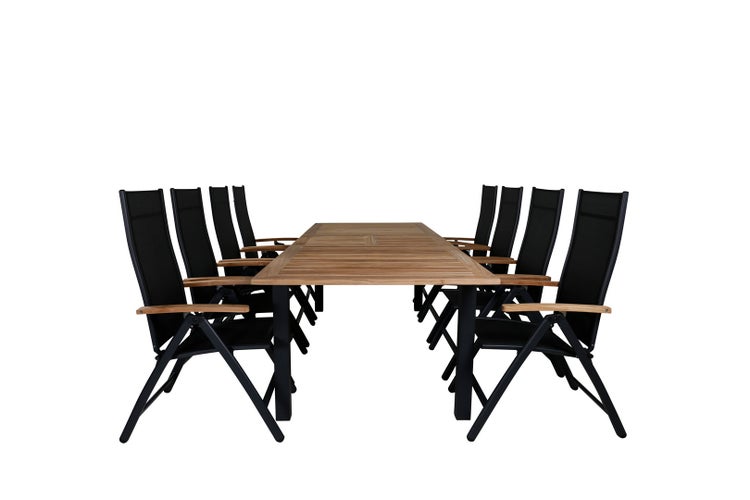 Panama Gartenset Tisch 100x224/324cm und 8 Stühle Panama schwarz, natur. 100 X 224 X 74 cm