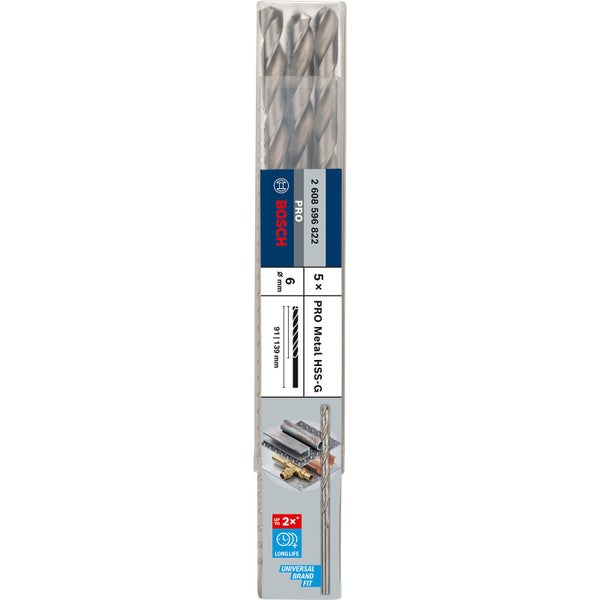 Bosch PRO Metal HSS-G Spiralbohrer 6 x 91 x 139 mm - 2608596822