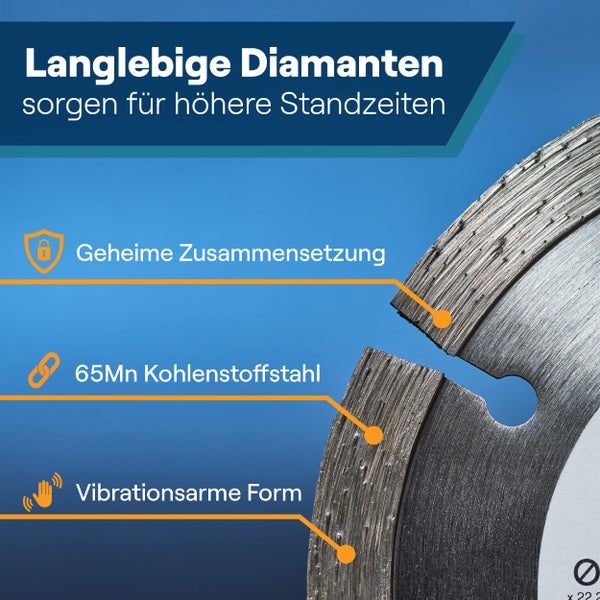 WERKSTEIN Extrem langlebige Diamantscheibe 125mm x 22,23mm x 10mm I Universal Diamanttrennscheibe 125 mm zum Schneiden von Stein, Beton, Ziegel uvm. I Trennscheibe 125 Stein für Winkelschleifer