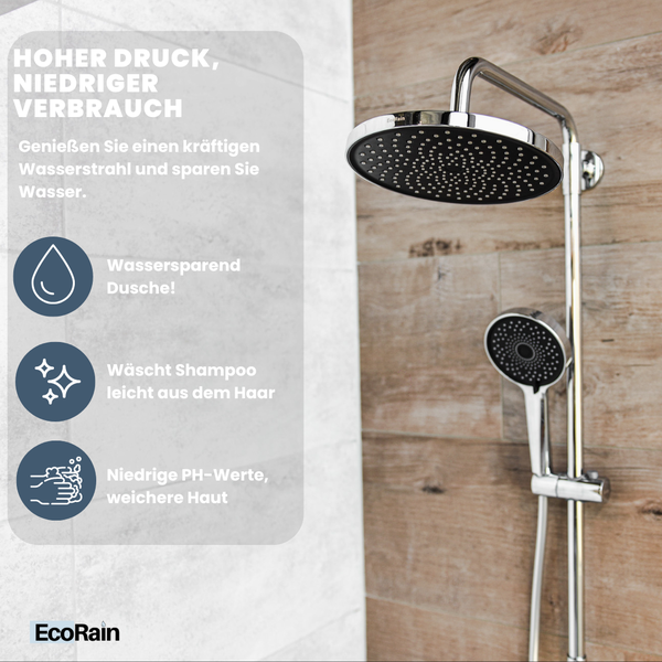 EcoRain 30% Wassersparender Regenduschkopf Jet 25 CM Rund - Hoher Wasserdruck - Universeller Anschluss - Anti-Kalk Duschkopf - Chrom