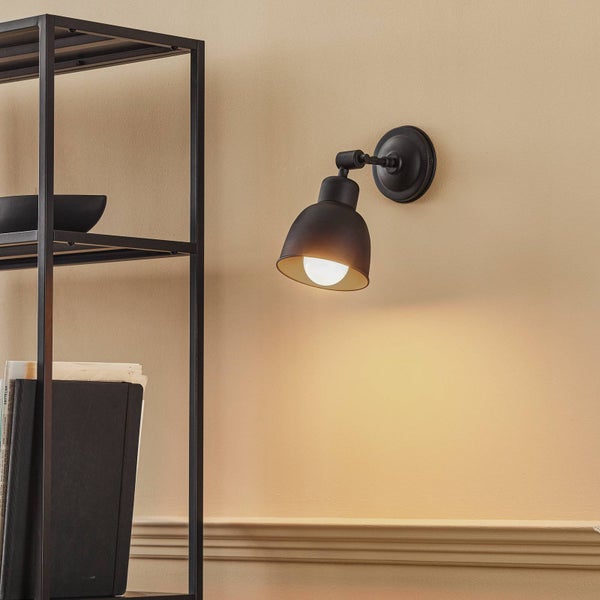 Euluna Wandleuchte, Wandlampe Innen Emoti (Vintage Industriell) in Schwarz aus Metall (1 flammig E27) - Wandstrahler Wandbeleuchtung Schlafzimmer / Wohnzimmer Wohnzimmerleuchte