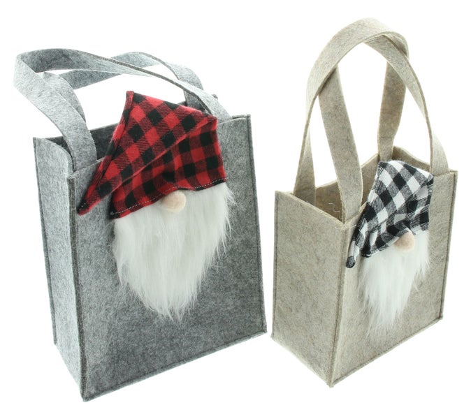 FRANK FLECHTWAREN | Tasche Karo-Wichtel, 2er Set, 15 x 8 x 15 cm, 18 x 9 x 20 cm, FILZ