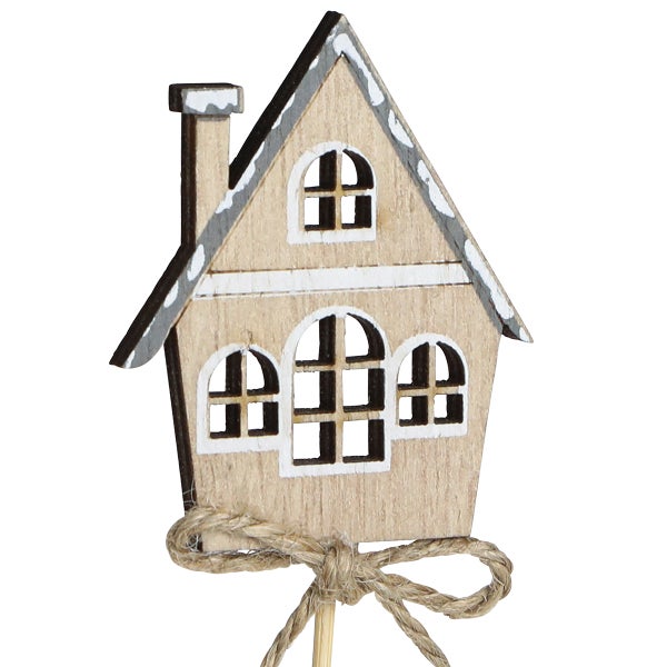 Dekoratives Holzhaus mit Kordel auf Stab