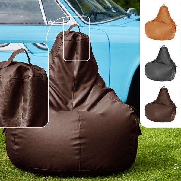 Green Bean Sitzsack aus Kunstleder mit EPS Perlen Füllung - 90 x 80 x 70 cm - Bean Bag Sitzkissen Sitzpuff Sitzsessel Bodenkissen Lounge Gaming Chair Rückenlehne - Dunkelbraun