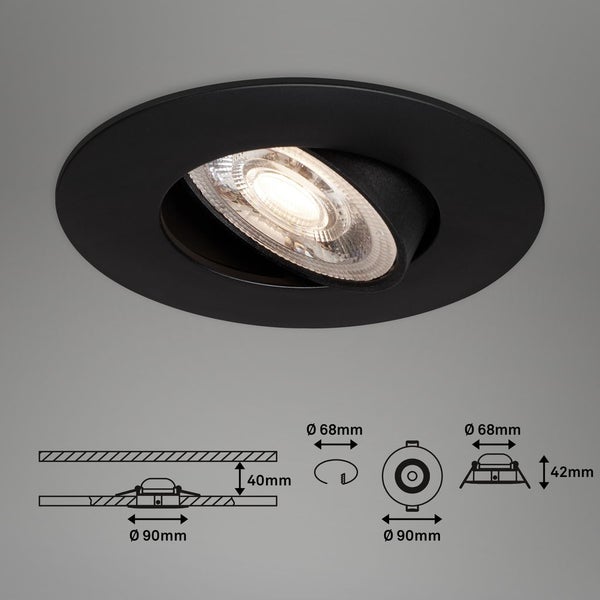 Schwenkbarer Deckeneinbaustrahler mit Maßangaben