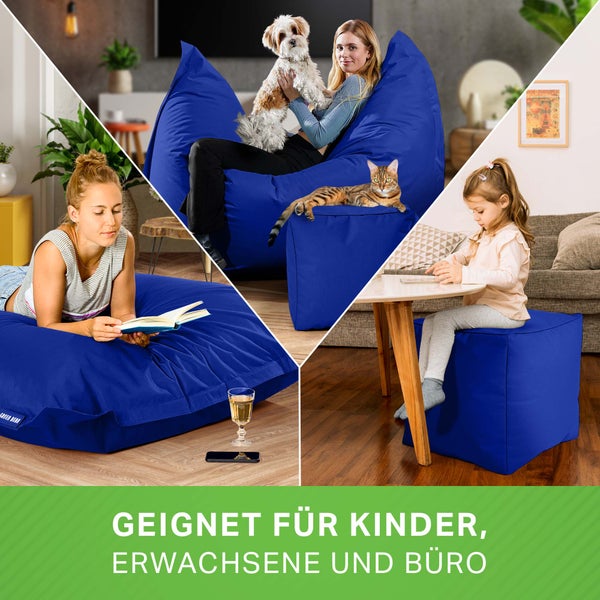 Green Bean 2er Set XXL Sitzsack inkl. Pouf fertig befüllt mit EPS-Perlen - Riesensitzsack 140x180 Lounge Sitz-Kissen Bean-Bag Chair  - Blau