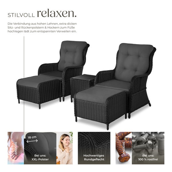 Rattan Sitzgruppe tectake Benissa mit Sicherheitsglasplatte für 2 bis 4 Personen schwarz/grau