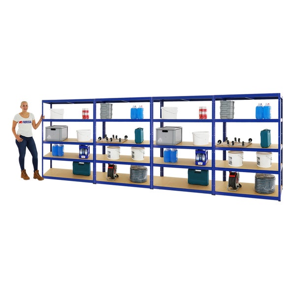 PROREGAL Mega Deal 4x Schwerlastregal Big Elephant M HxBxT 180 x 120 x 60 cm Fachlast 250 kg Blau