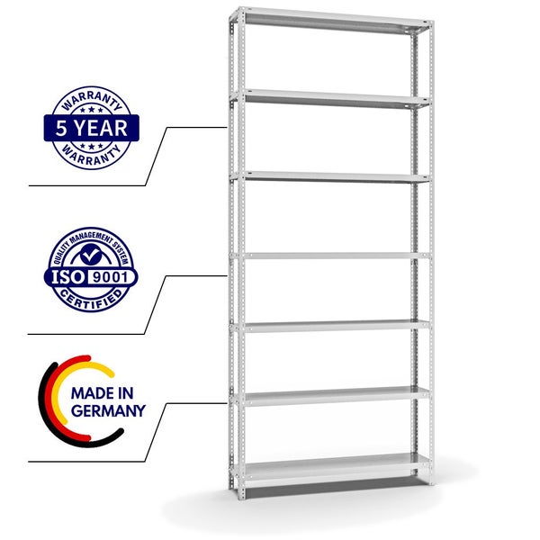 PROREGAL Fachbodenregal Schraubsystem Light-Duty Grundregal HxBxT 300 x 130 x 30 cm 7 Ebenen Fachlast 125 kg Beidseitig Nutzbar Lichtgrau