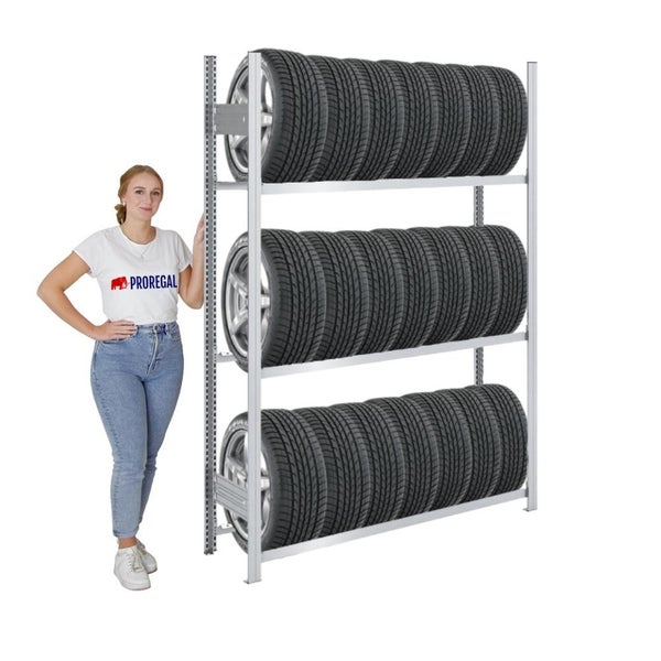 PROREGAL Reifenregal Tire Pro Made In Germany HxBxT 200 x 150 x 43 cm 3 Ebenen 150 kg Fachlast Bis Zu 7 Reifen Pro Ebene Verzinkt