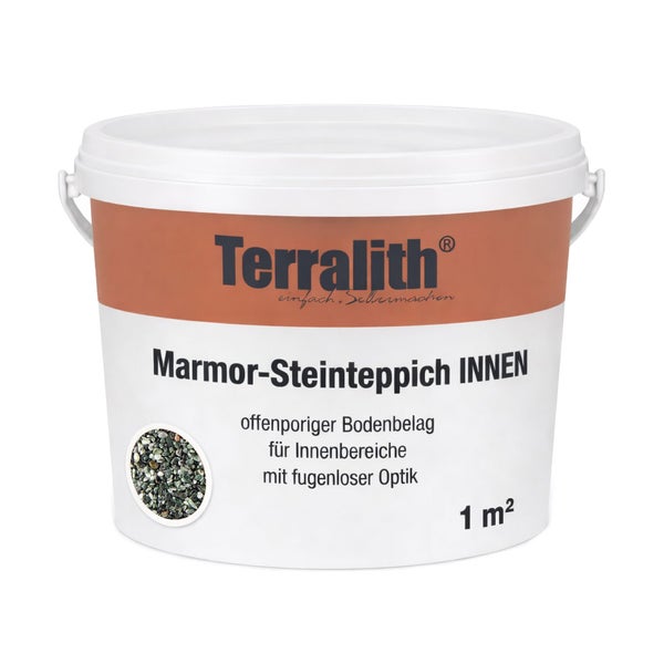 Terralith Marmor-Steinteppich für Innenbereiche, 1 Quadratmeter, offenporiger Bodenbelag mit fugenloser Optik.