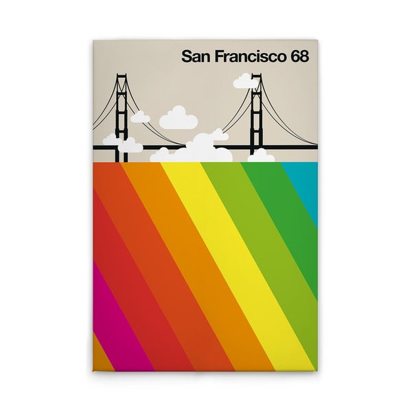 Dekoratives Wandbild mit Regenbogenfarben und Golden Gate Brücke Motiv