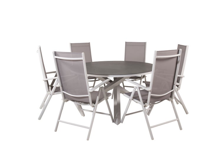 Copacabana Gartenset Tisch Ø140cm und 6 Stühle Break weiß, grau, cremefarben. 140 X 140 X 74 cm