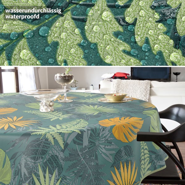 Wasserdichte Tischdecke mit Blättermuster auf einem Esstisch